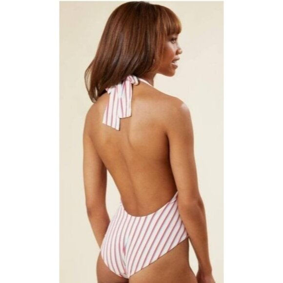 WeWoreWhat Lg One-piece Swimwear Brooklyn Open Back Deep V-neck Halter Swimsuit - Picture 8 of 13